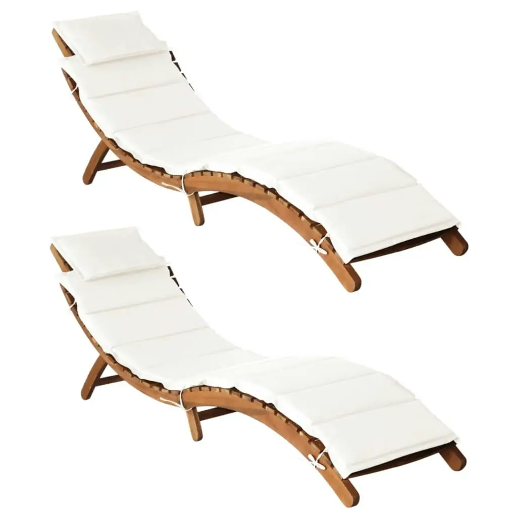 Sun Loungers with Cushions 2 pcs Cream White Solid Wood Acacia 3155473