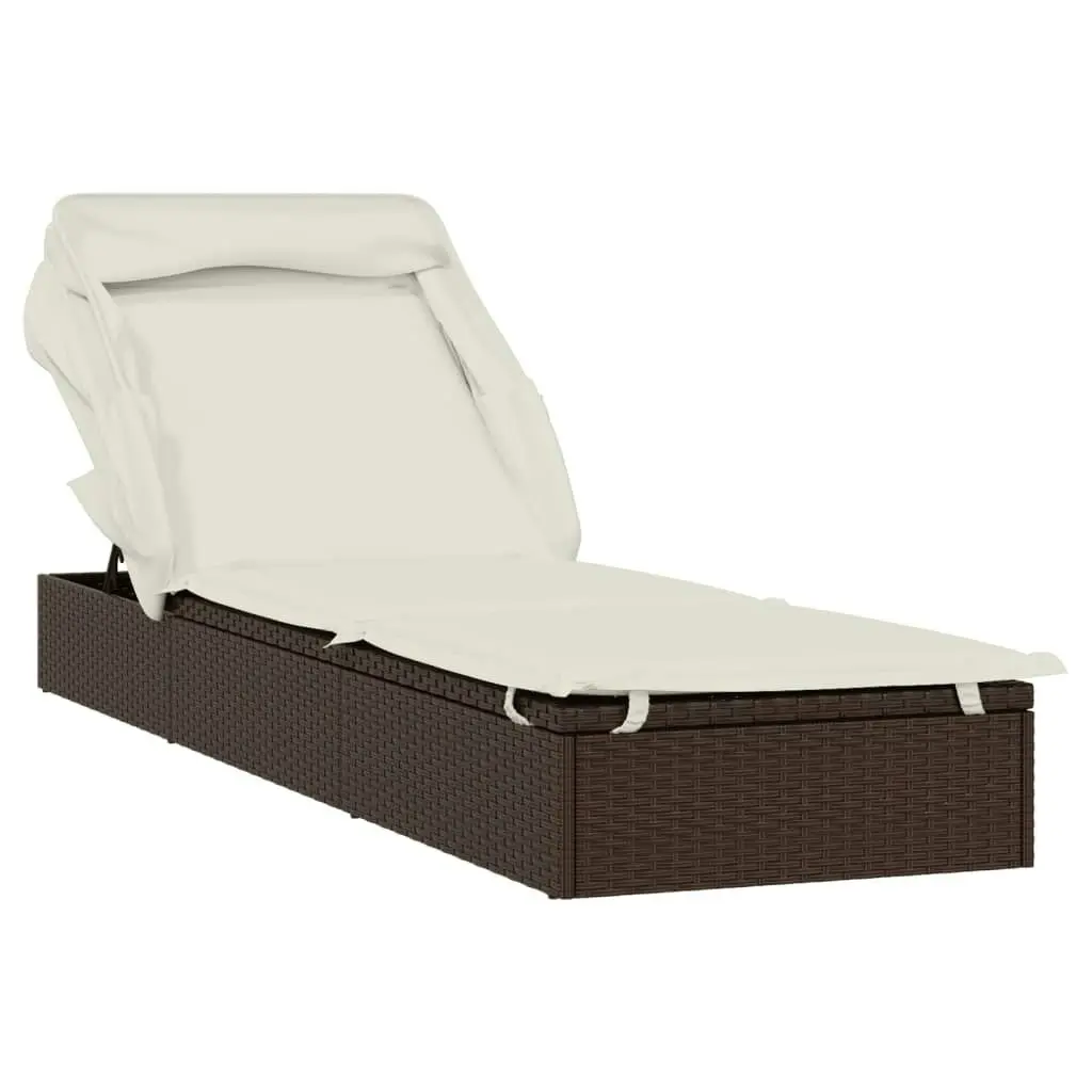 Sunbed with Foldable Roof Brown 213x63x97 cm Poly Rattan 319637