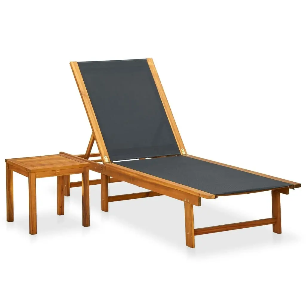 Sun Lounger with Table Solid Acacia Wood and Textilene 41746