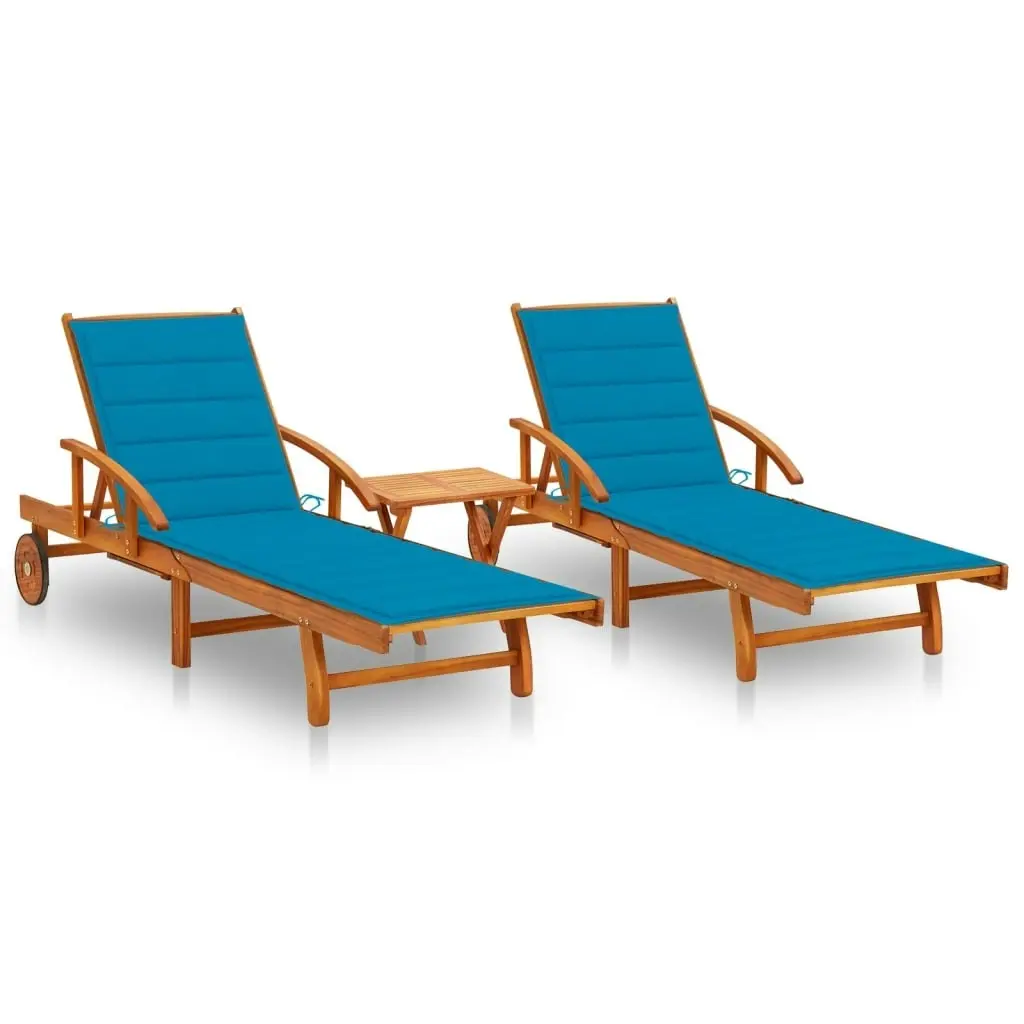 Sun Loungers 2 pcs with Table and Cushions Solid Wood Acacia 3077349