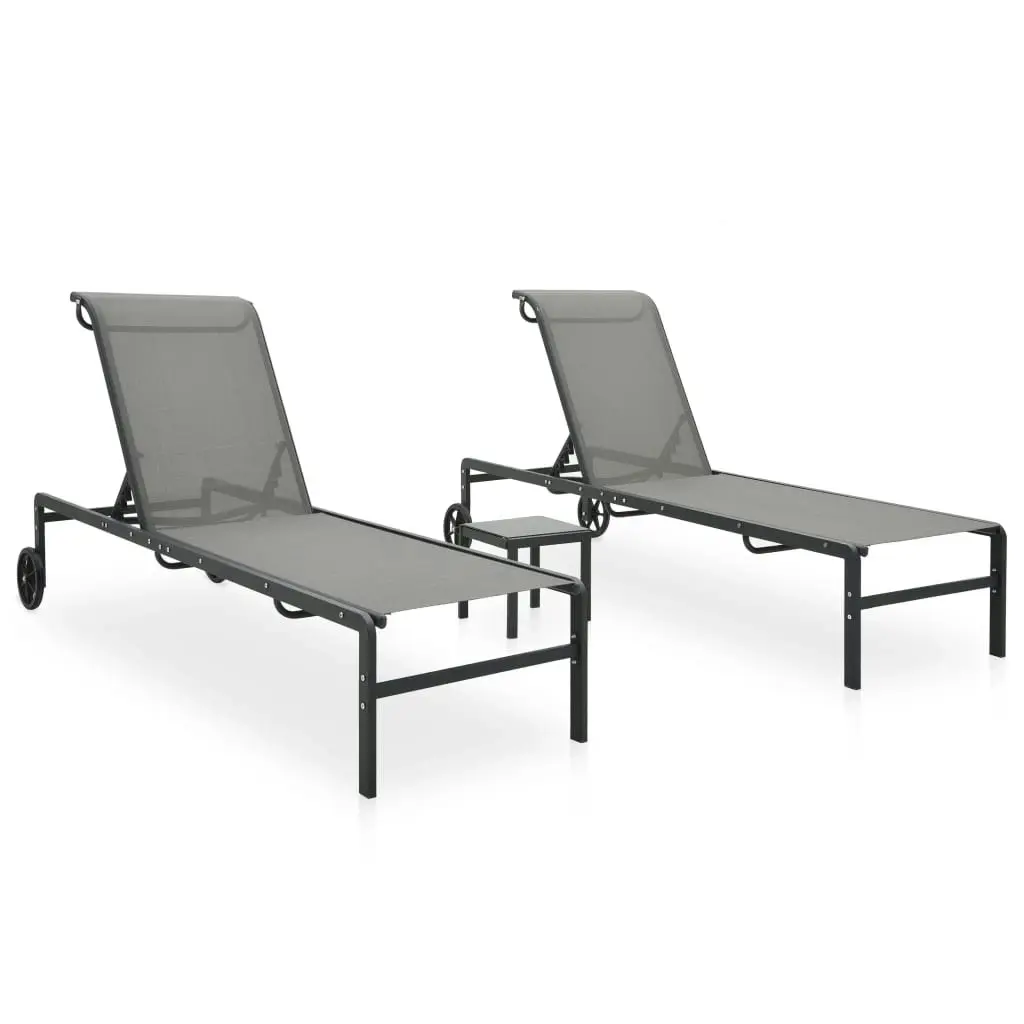 Sun Loungers 2 pcs with Table Textilene and Steel 47847