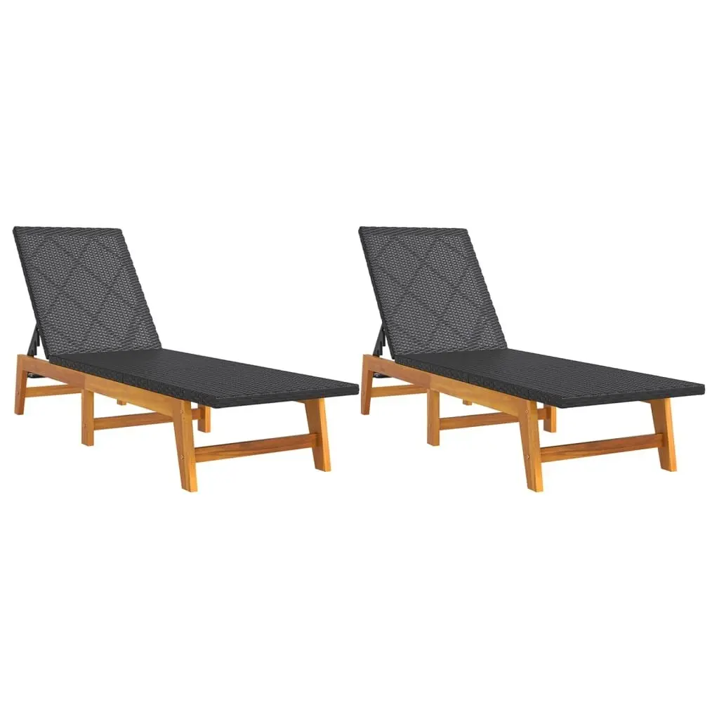 Sun Loungers 2 pcs Black and Brown Poly Rattan&Solid Wood Acacia 319728