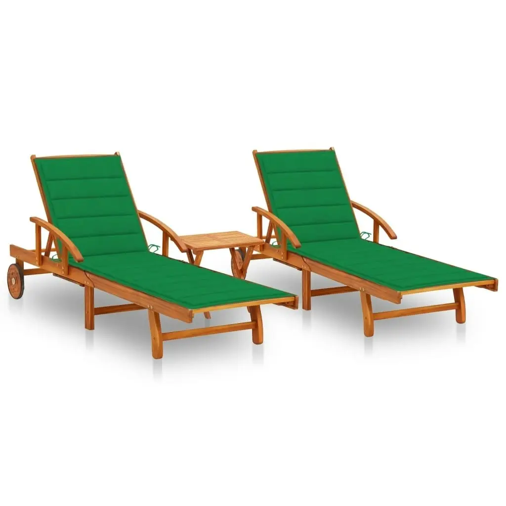 Sun Loungers 2 pcs with Table and Cushions Solid Wood Acacia 3077350