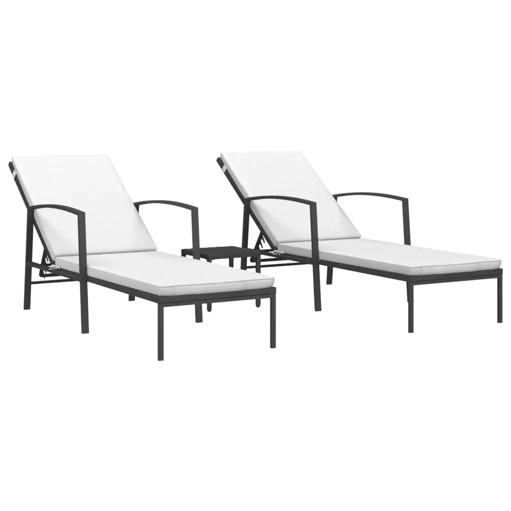 Sun Loungers 2 pcs with Table Poly Rattan Black 317638