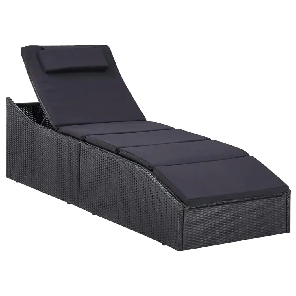 Sunbed with Cushion Poly Rattan Black 46541