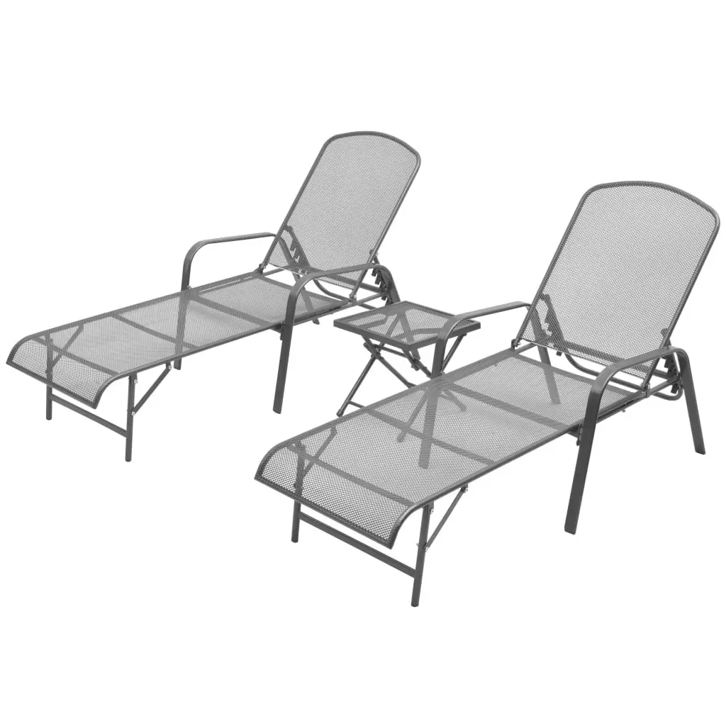 Sun Loungers 2 pcs with Table Steel Anthracite 42727