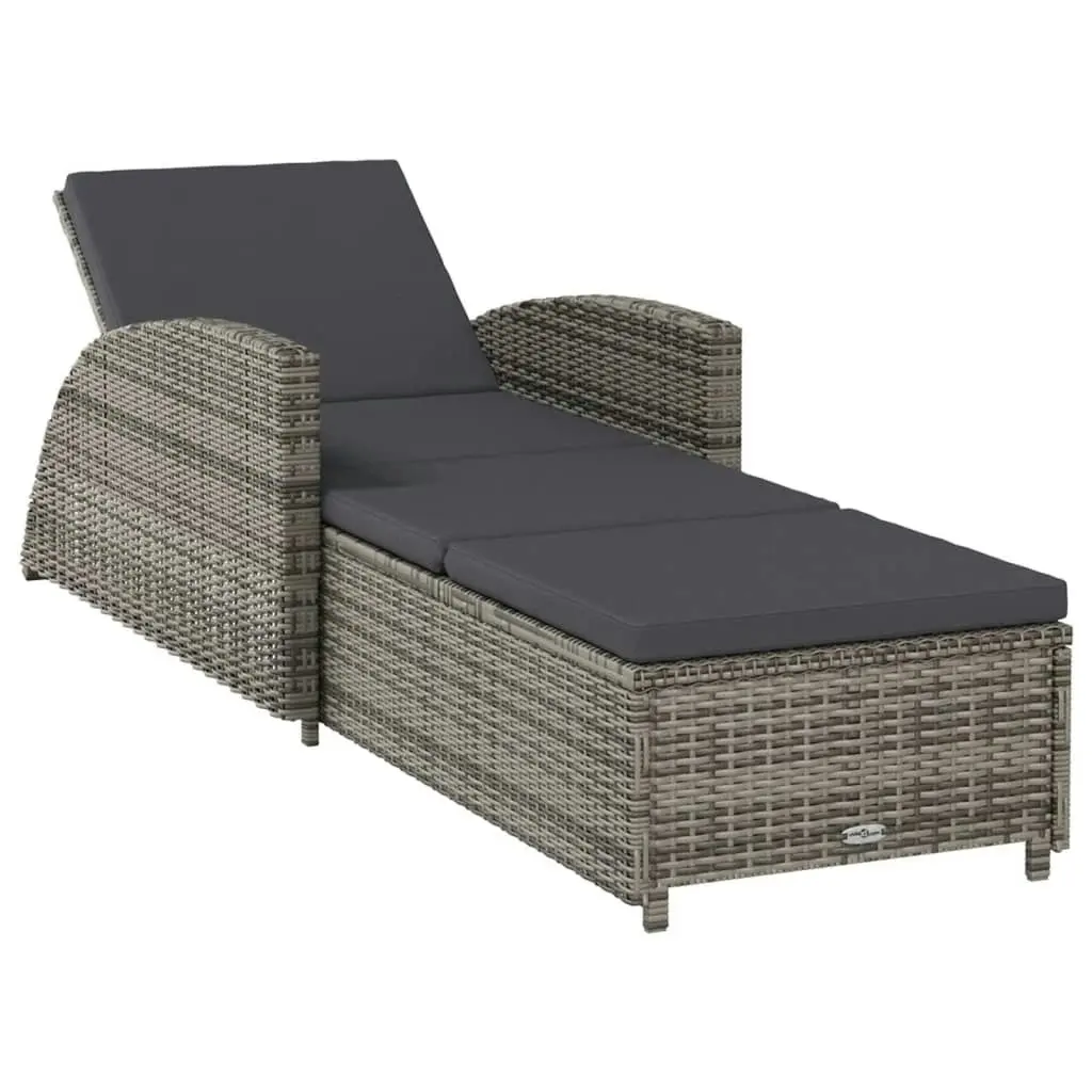 Sun Lounger with Dark Grey Cushion Poly Rattan Grey 317178