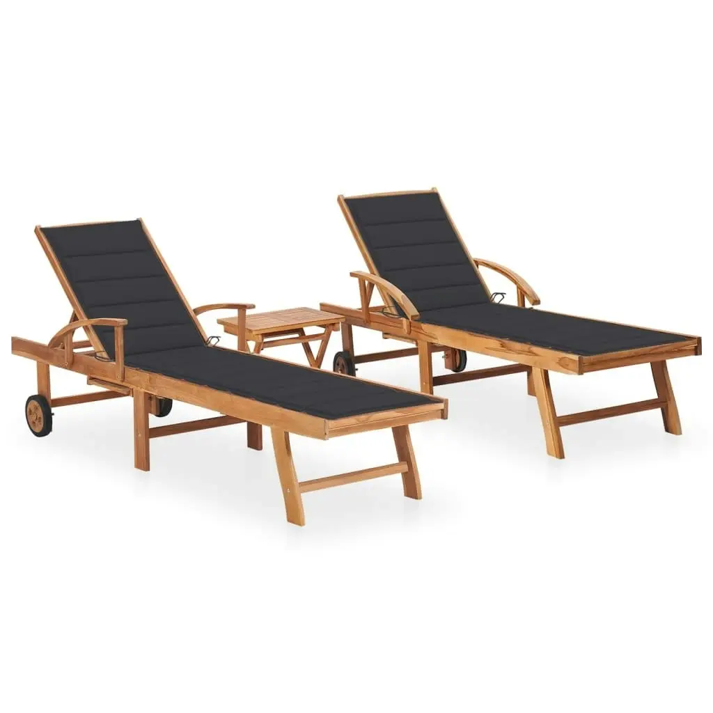 Sun Loungers 2 pcs with Table and Cushion Solid Teak Wood 3073171