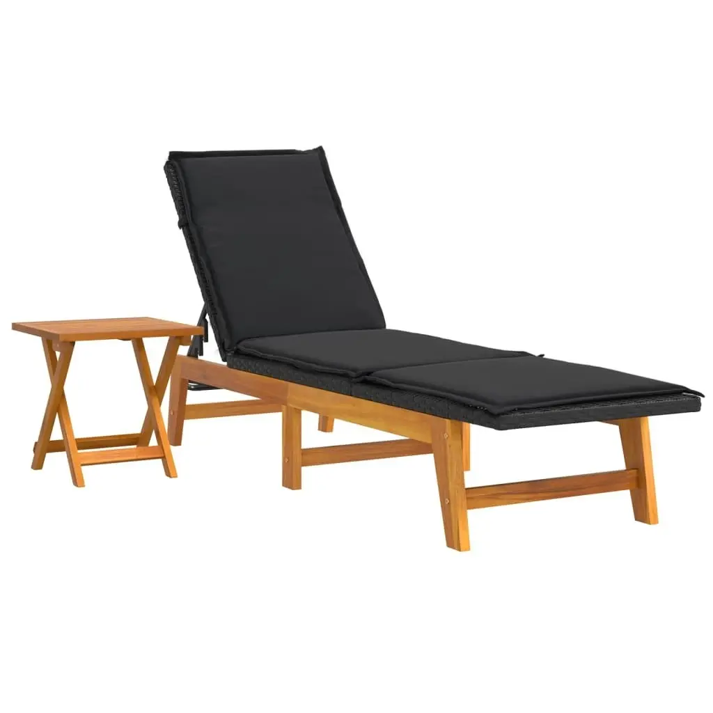 Sun Lounger with Table Poly Rattan and Solid Wood Acacia 319724