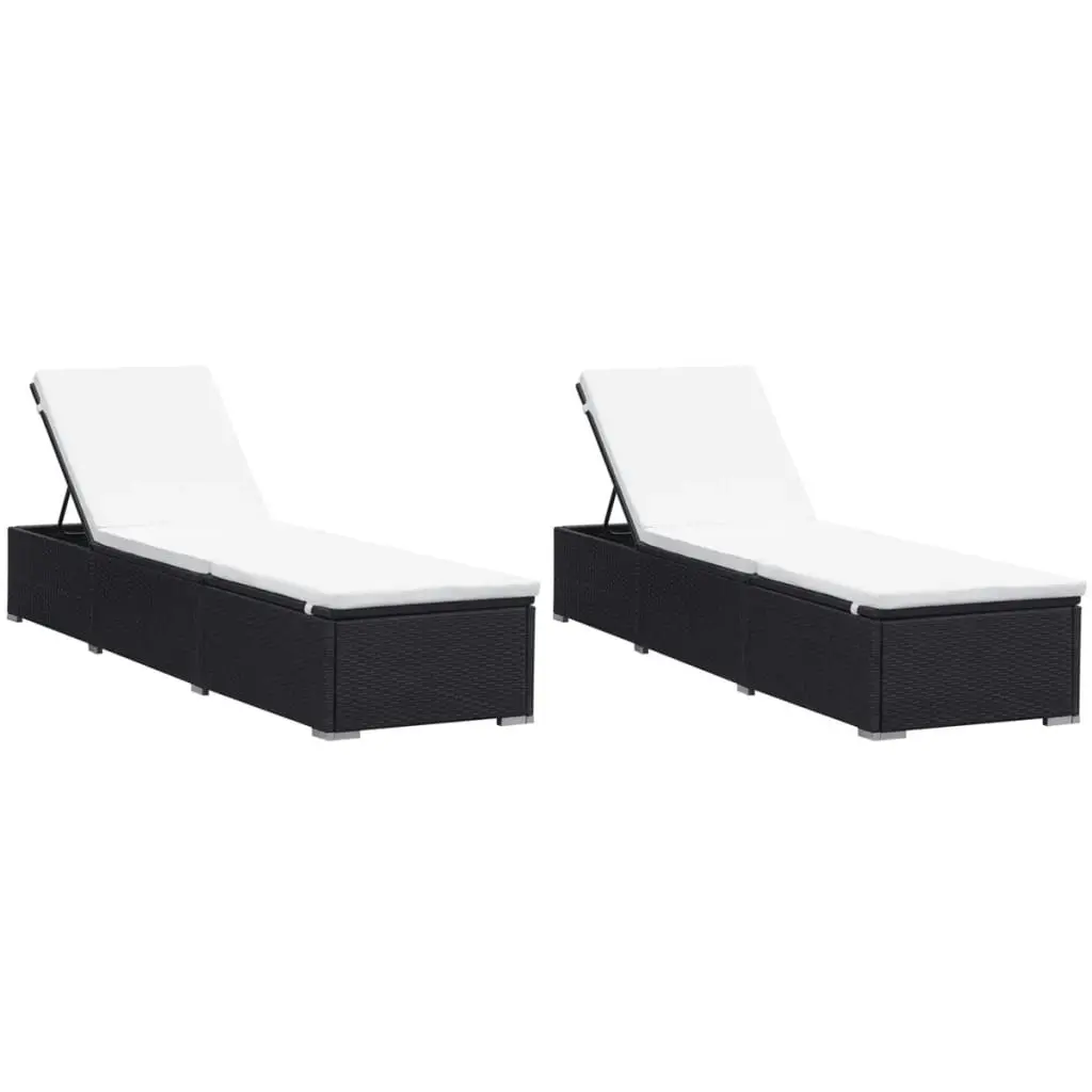 Sun Loungers with Cushions 2 pcs Poly Rattan Black 277088