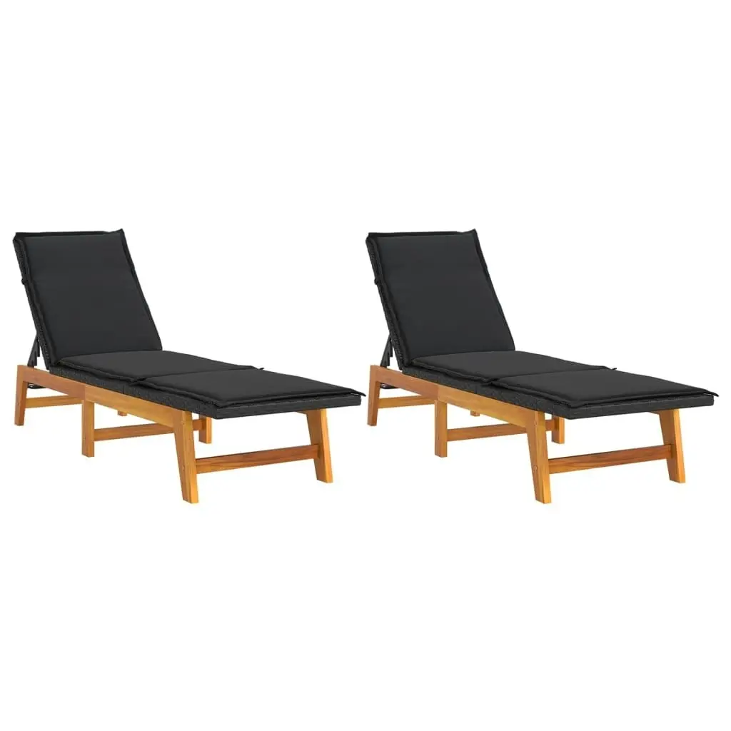 Sun Loungers with Cushions 2 pcs Poly Rattan&Solid Wood Acacia 319725