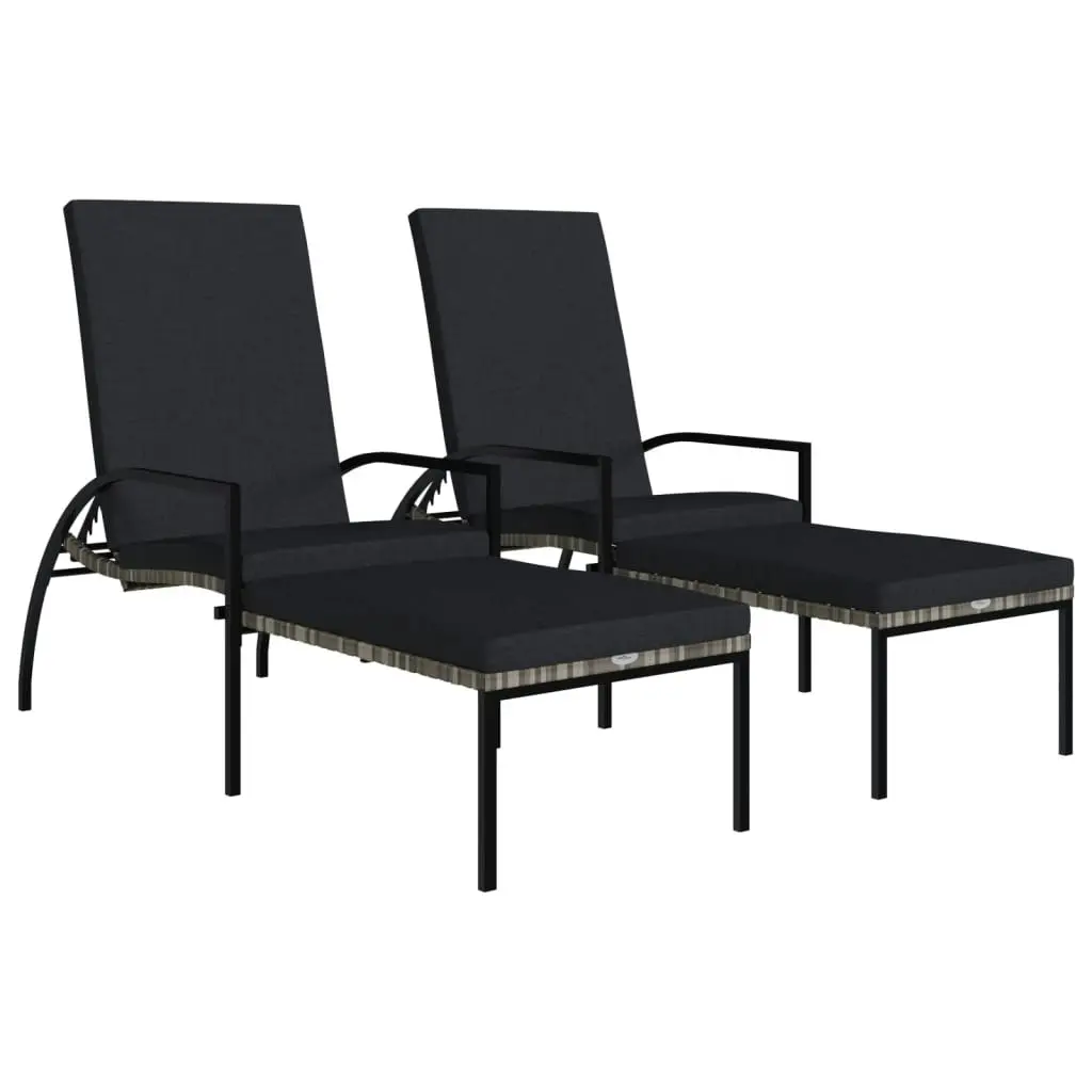 Sun Loungers 2 pcs with Footrest PE Rattan Grey 317633