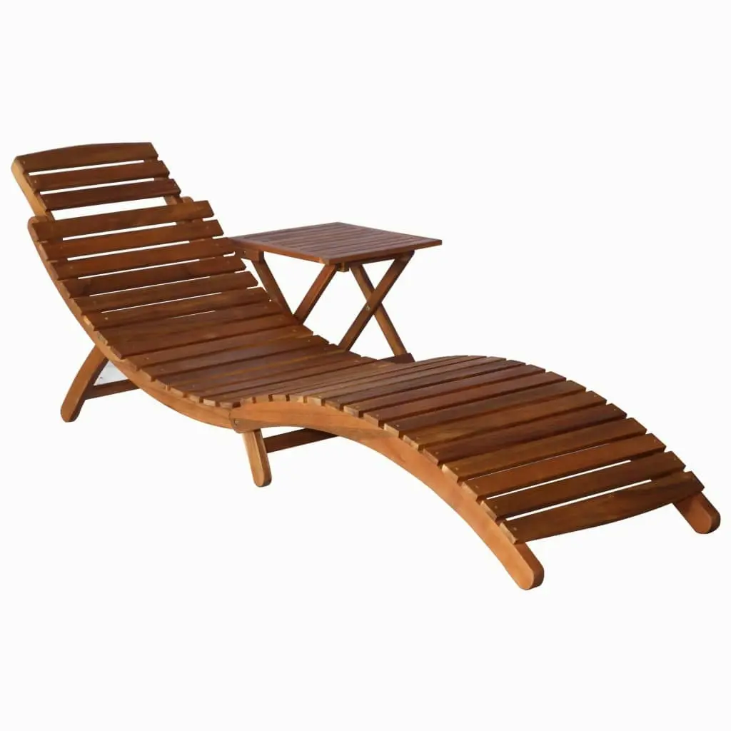 Sunlounger with Table Solid Acacia Wood Brown 46653