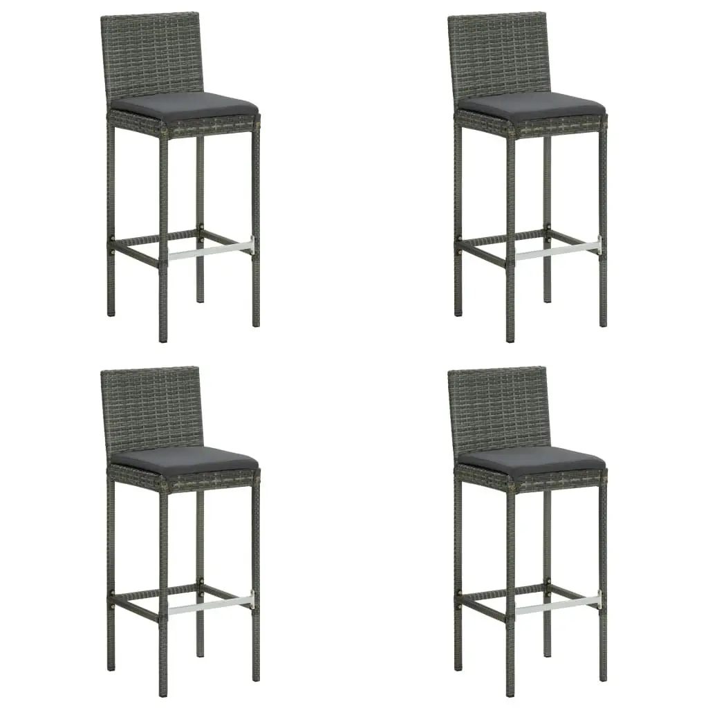 Garden Bar Stools with Cushions 4 pcs Grey Poly Rattan 313438