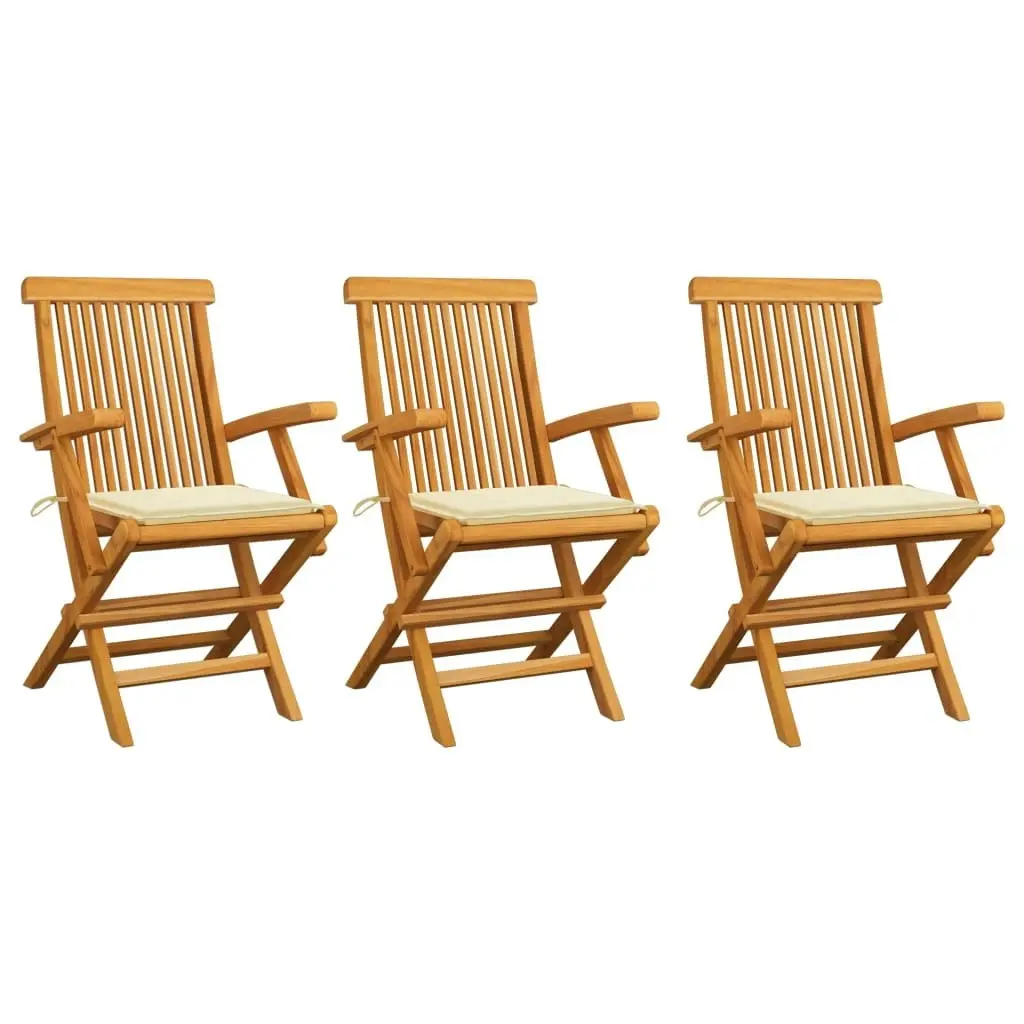 Garden Chairs with Cream Cushions 3 pcs Solid Teak Wood 3062516