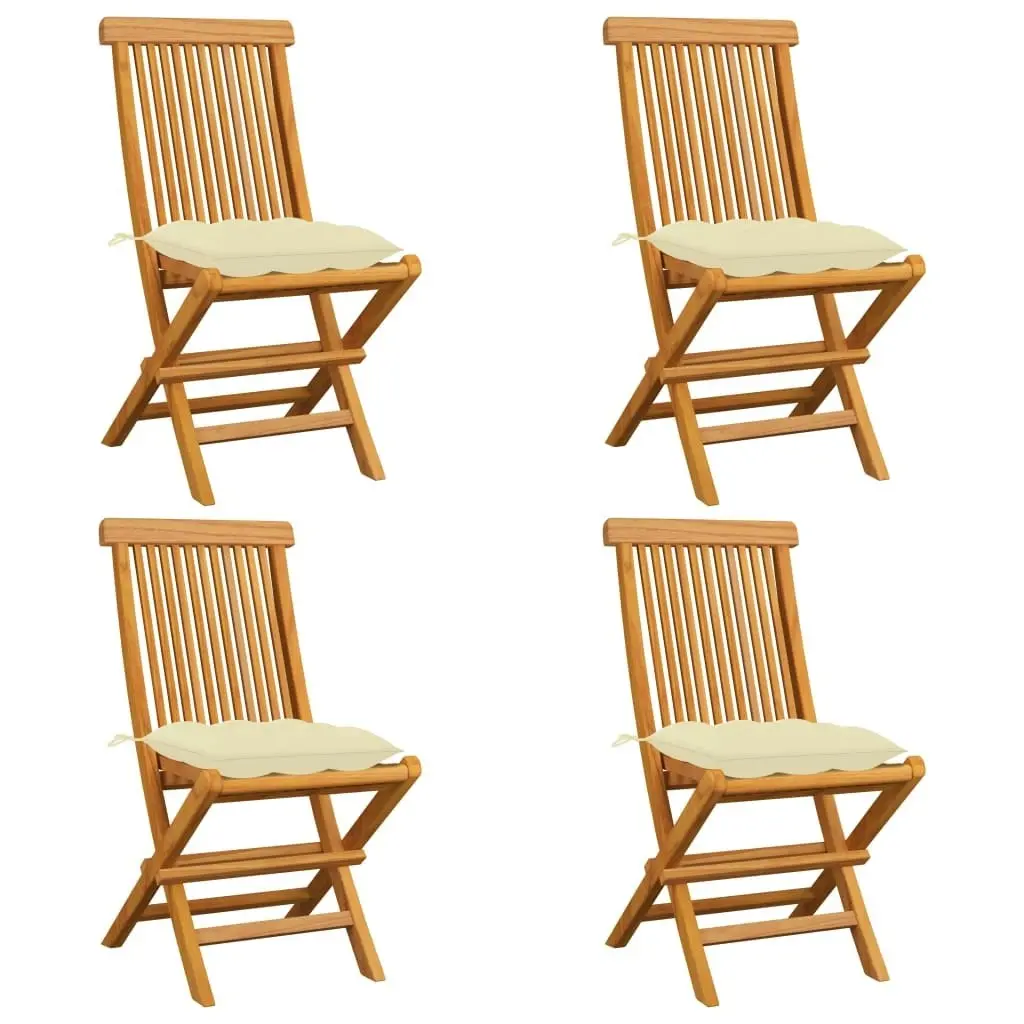 Garden Chairs with Cream White Cushions 4 pcs Solid Teak Wood 3062585