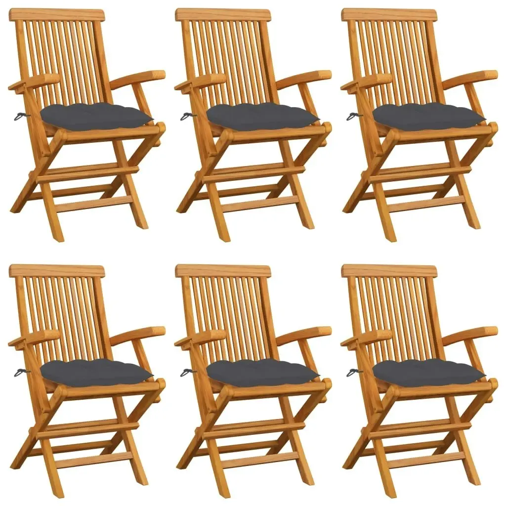 Garden Chairs with Anthracite Cushions 6 pcs Solid Teak Wood 3062556