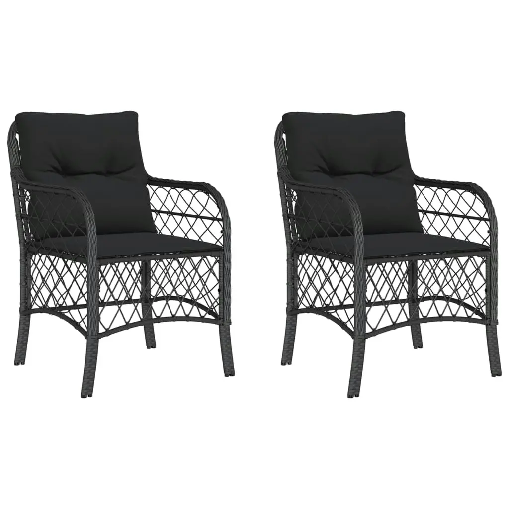 Garden Chairs with Cushions 2 pcs Black Poly Rattan 365153