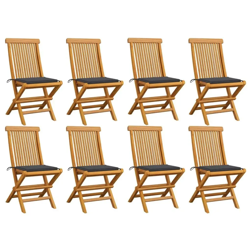 Garden Chairs with Anthracite Cushions 8 pcs Solid Teak Wood 3072917