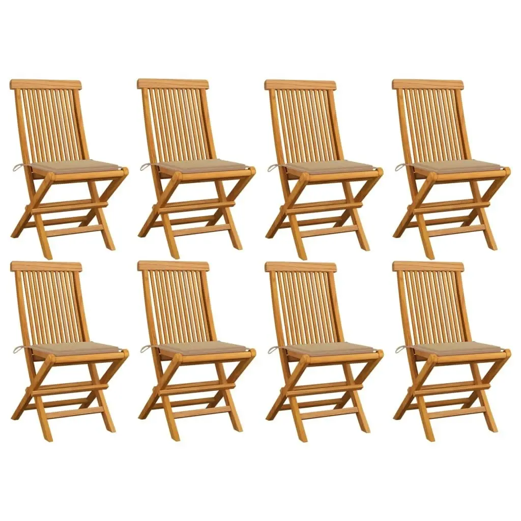 Garden Chairs with Beige Cushions 8 pcs Solid Teak Wood 3072920