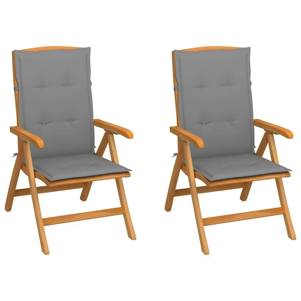 Garden Chairs 2 pcs with Grey Cushions Solid Teak Wood 3062317