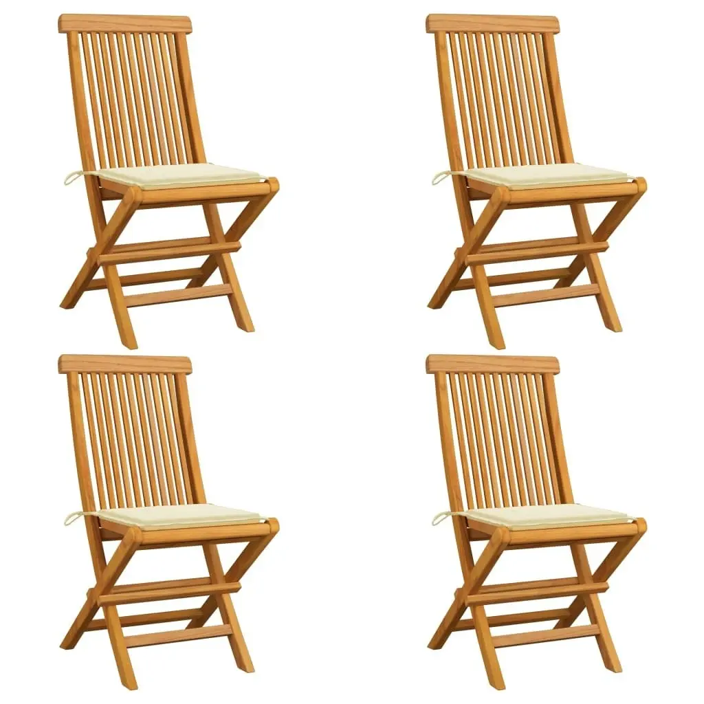 Garden Chairs with Cream Cushions 4 pcs Solid Teak Wood 3062570