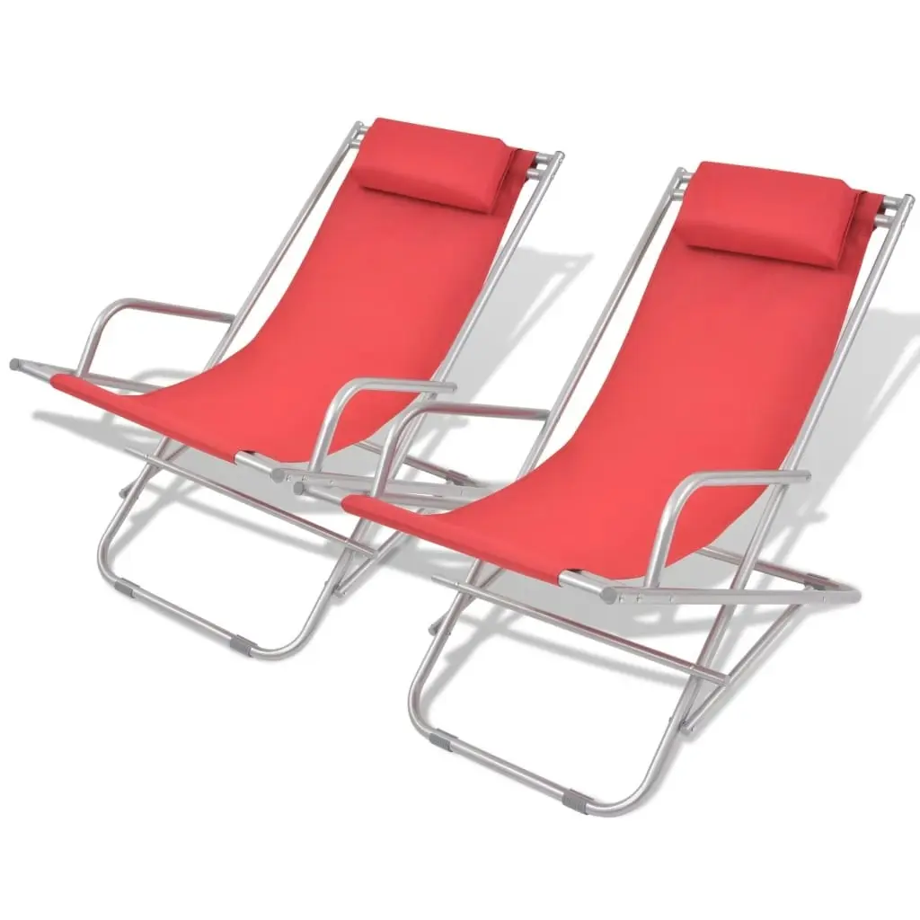 Reclining Deck Chairs 2 pcs Steel Red 42937