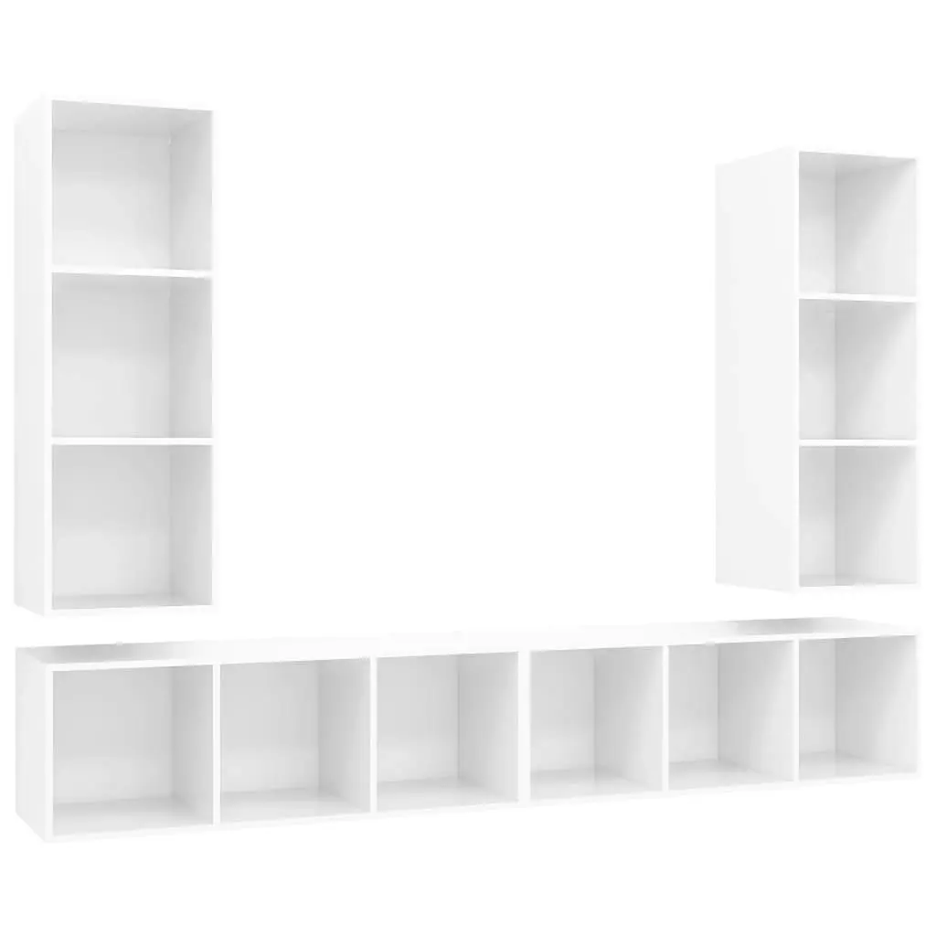 Wall-mounted TV Cabinets 4 pcs High Gloss White Engineered Wood 3079886