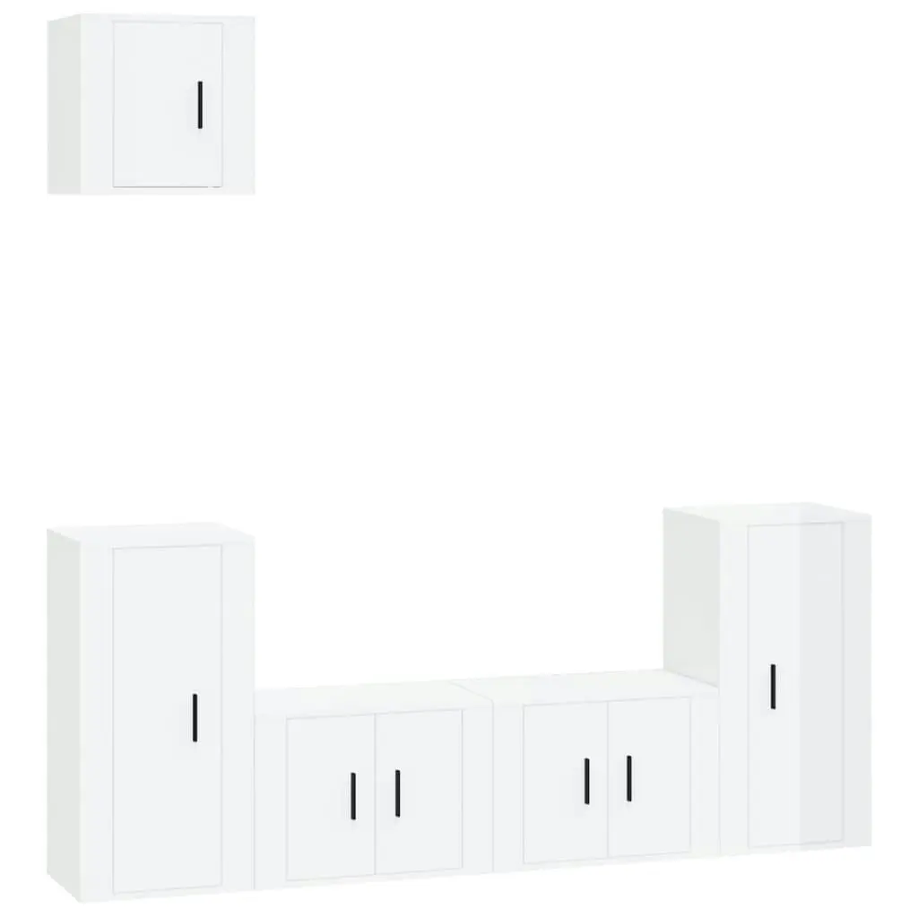 5 Piece TV Cabinet Set High Gloss White Engineered Wood 3188584