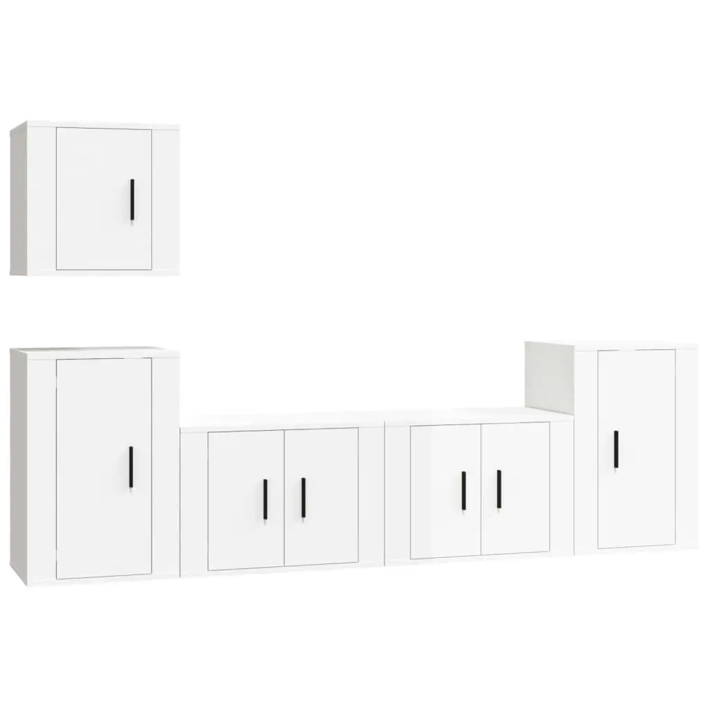 5 Piece TV Cabinet Set High Gloss White Engineered Wood 3188560