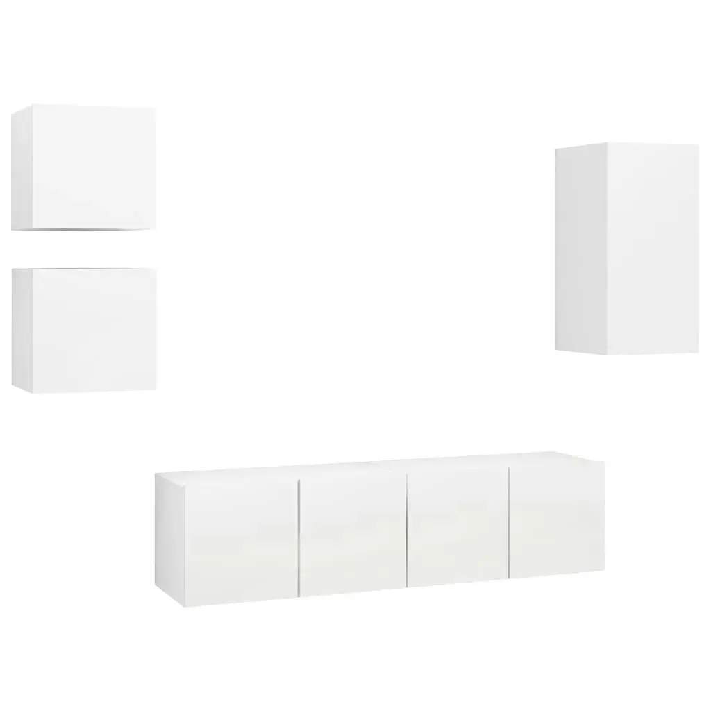 5 Piece TV Cabinet Set White Engineered Wood 3078695