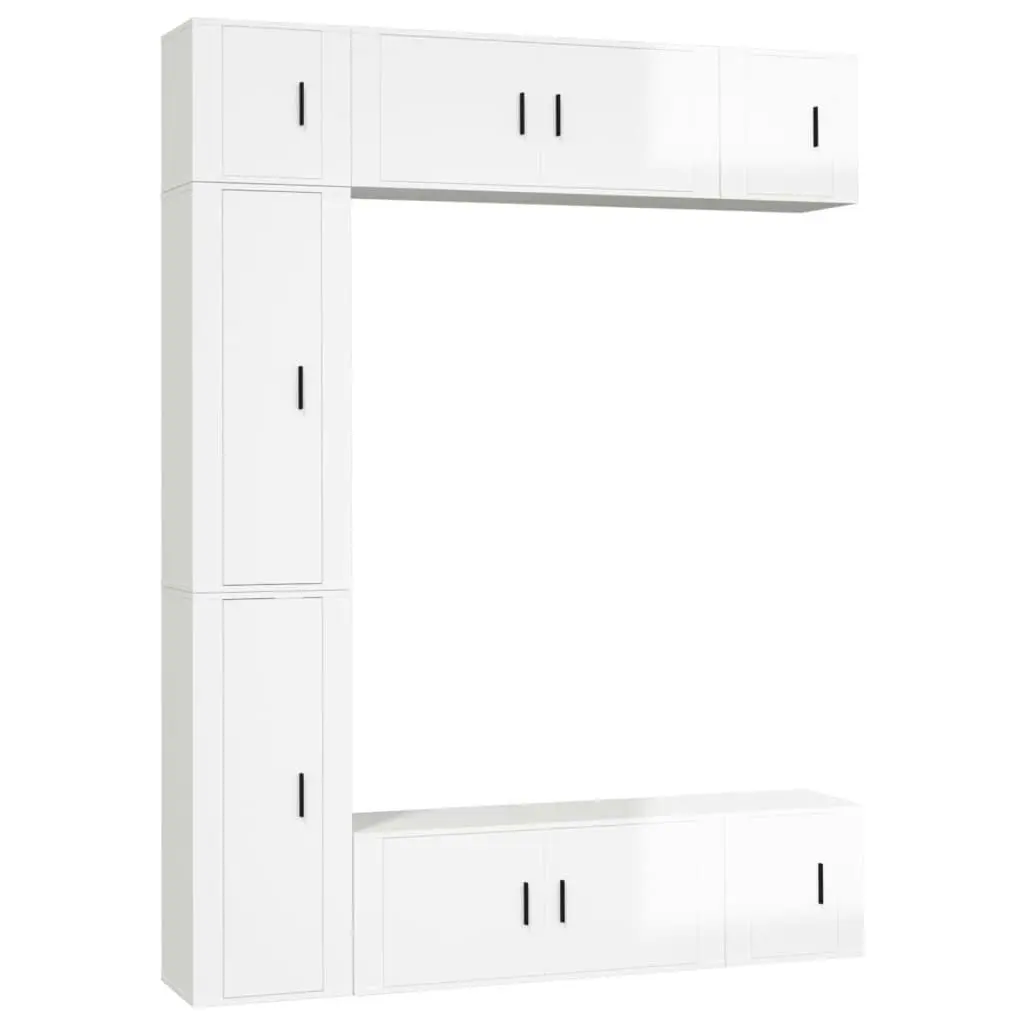 7 Piece TV Cabinet Set High Gloss White Engineered Wood 3188824