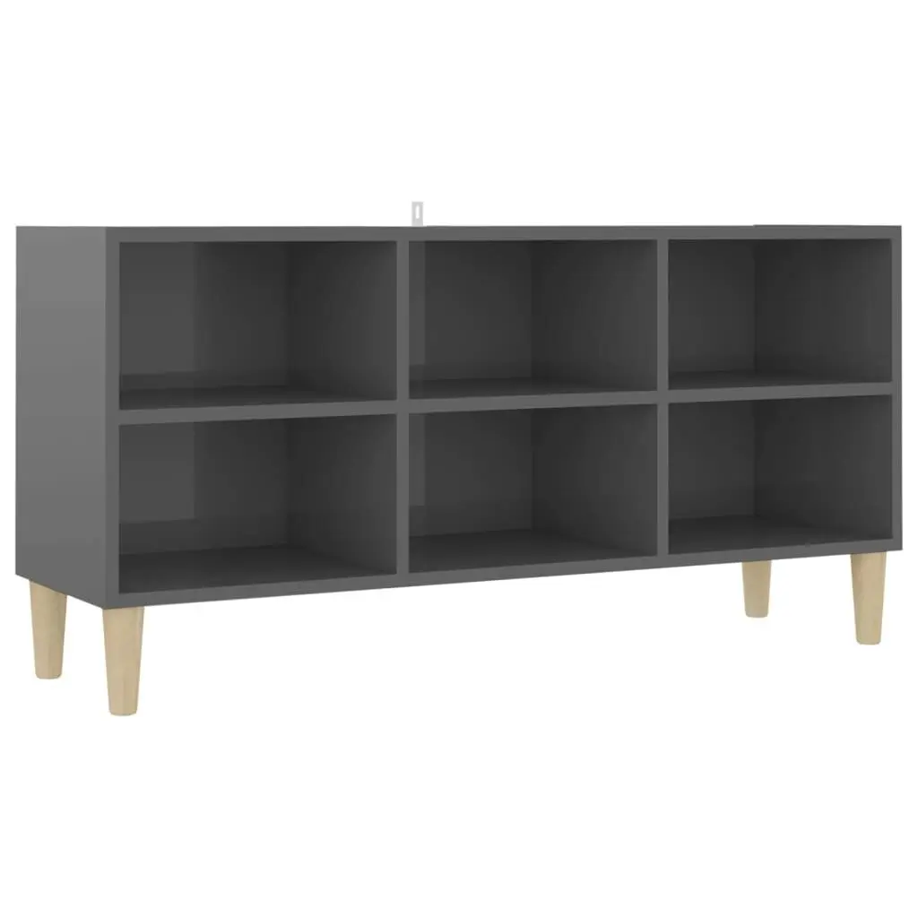 TV Cabinet with Solid Wood Legs High Gloss Grey 103.5x30x50 cm 805949