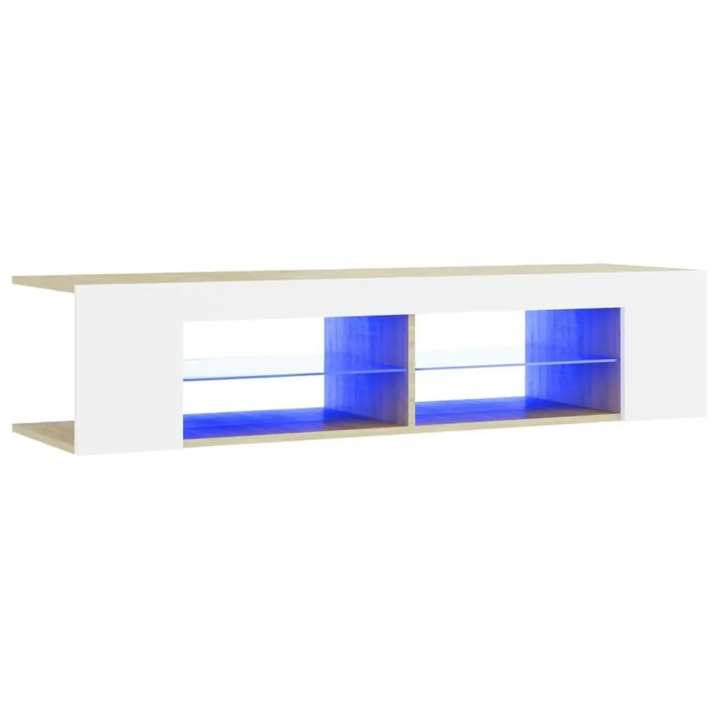 TV Cabinet with LED Lights White and Sonoma Oak 135x39x30 cm 804234