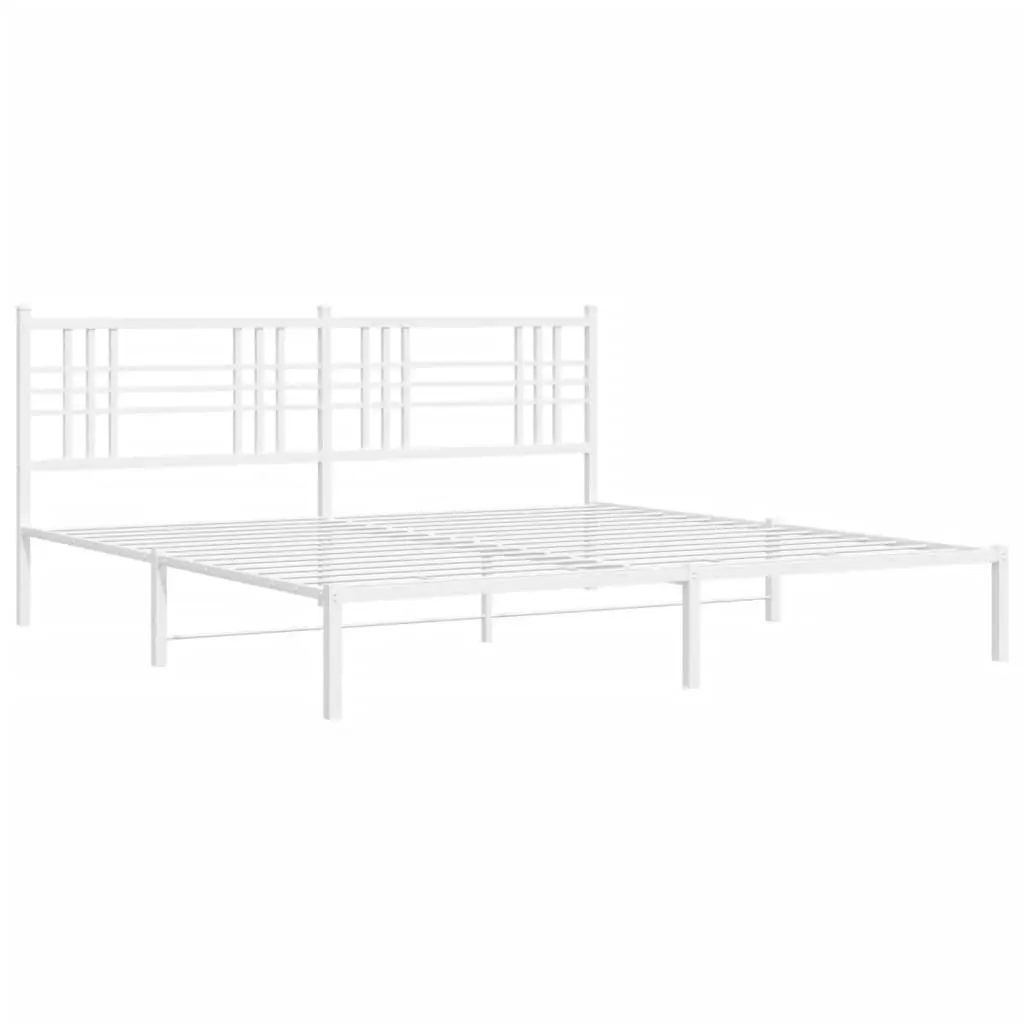 Metal Bed Frame with Headboard White 183x203 cm King Size 376377