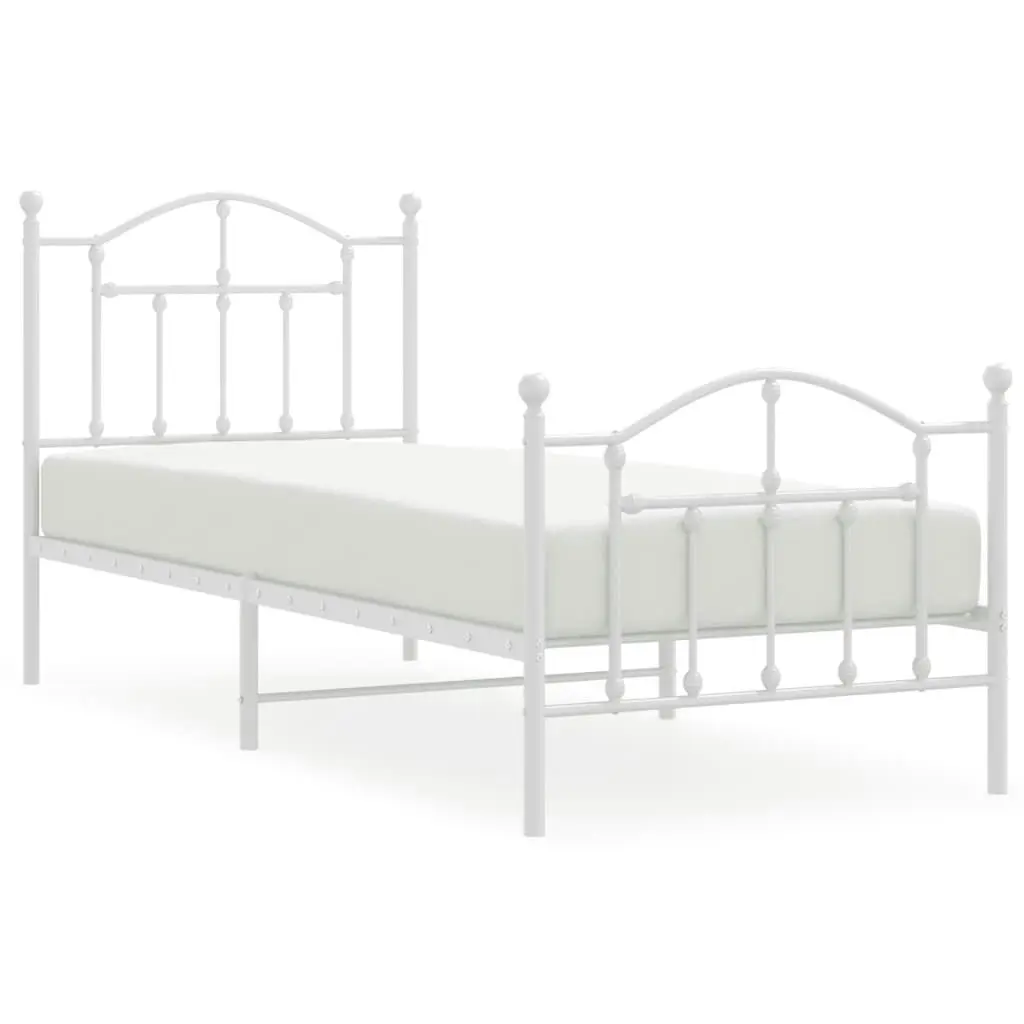 Metal Bed Frame with Headboard and Footboard White 92x187 cm Single Size 353498