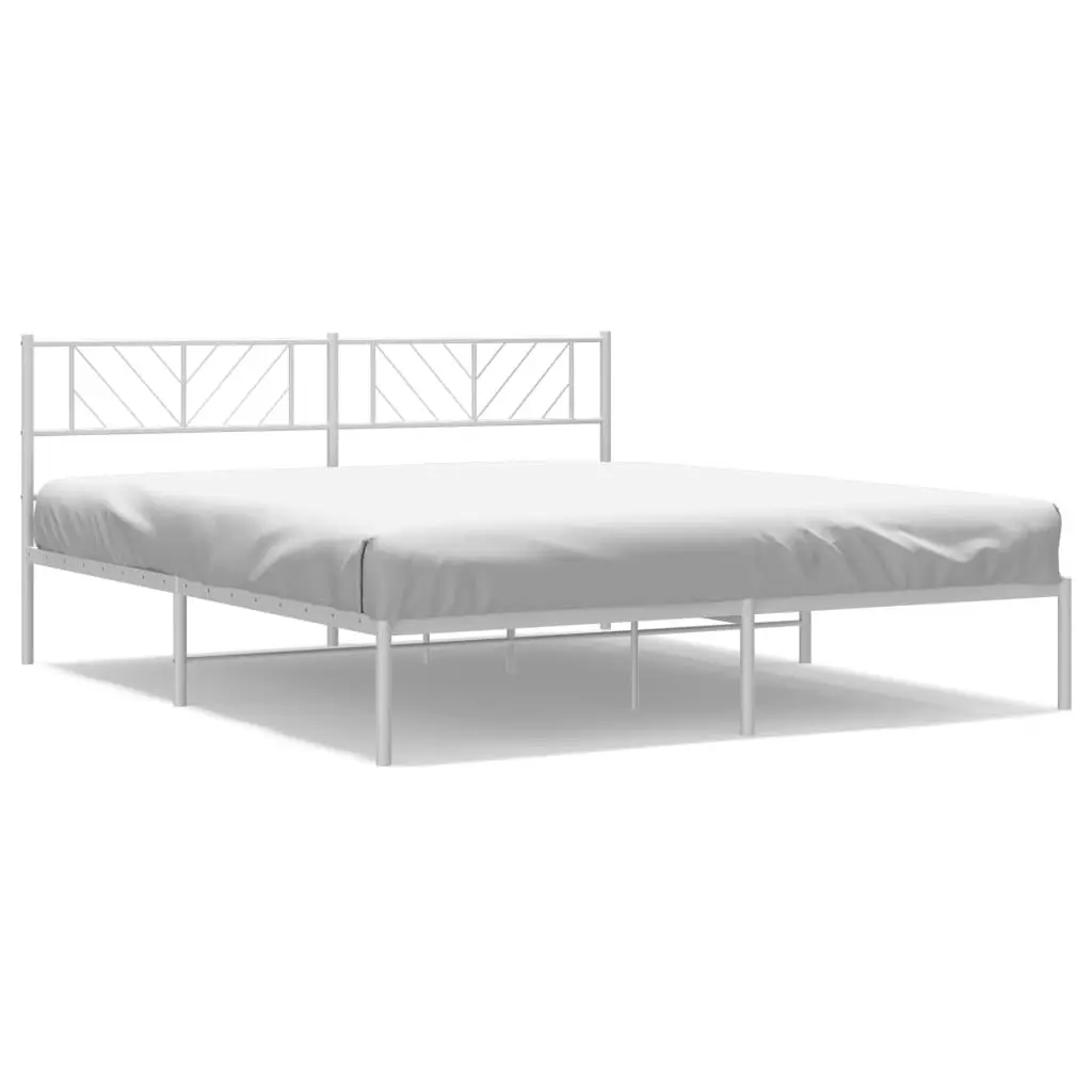 Metal Bed Frame with Headboard White 183x203 cm King Size 372232