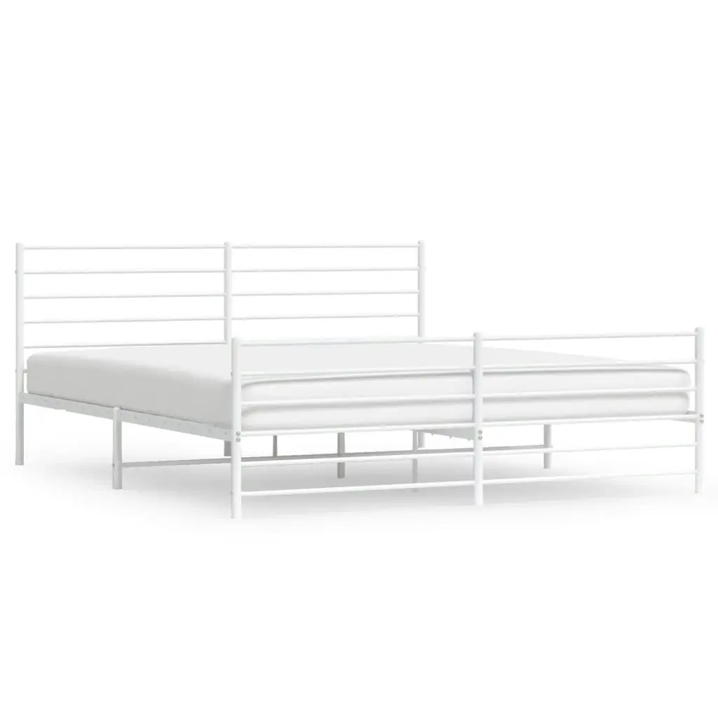 Metal Bed Frame without Mattress with Footboard White 183x203 cm King 352390