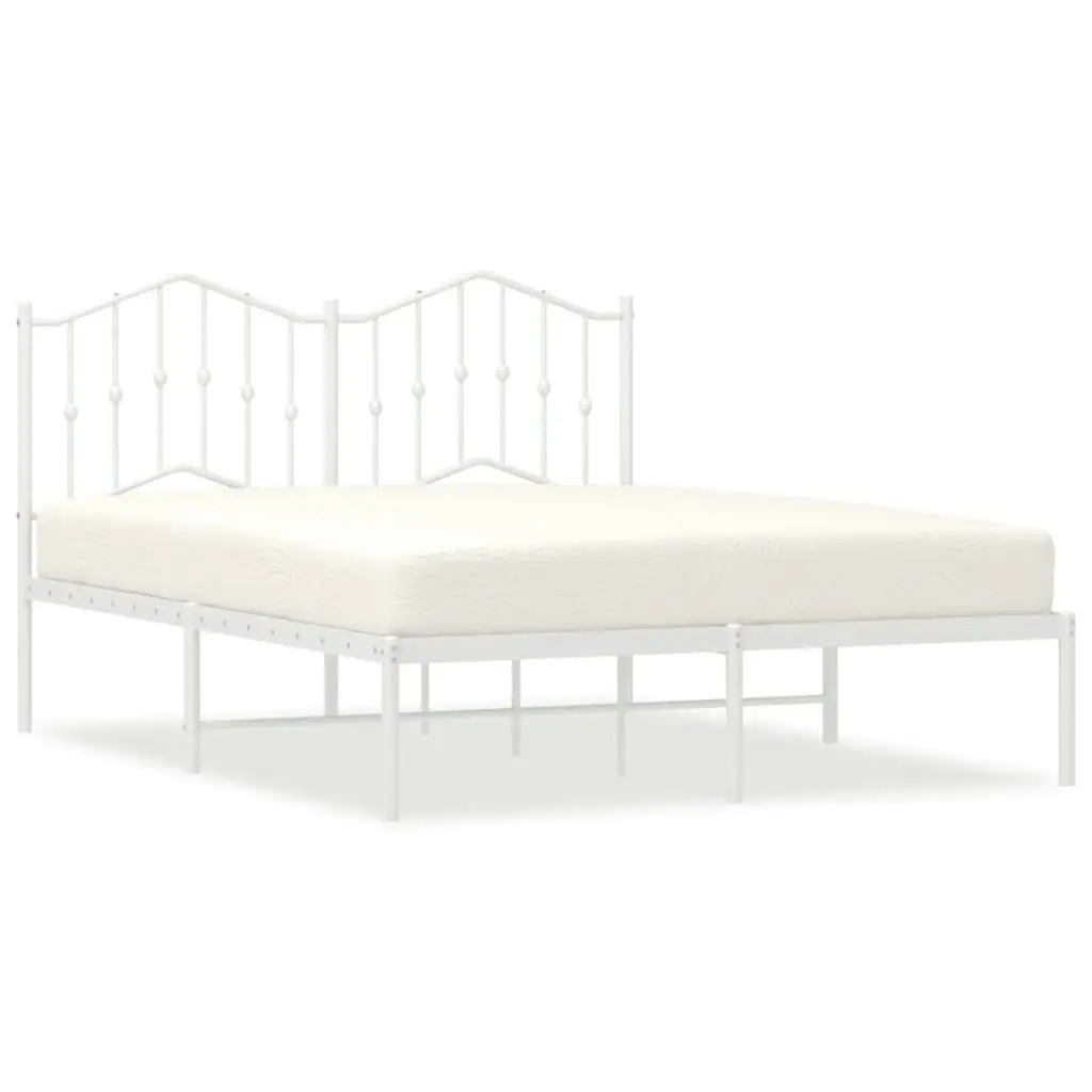 Metal Bed Frame with Headboard White 135x190 cm 373837