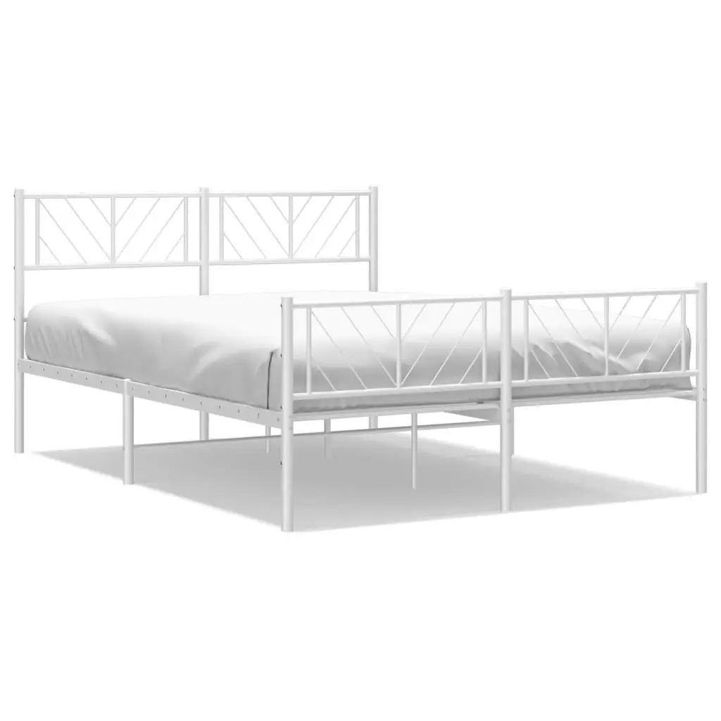 Metal Bed Frame with Headboard and Footboard White 135x190 cm 372245