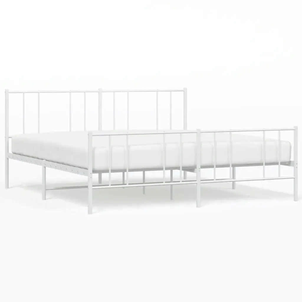 Metal Bed Frame without Mattress with Footboard White 183x203 cm King 352551