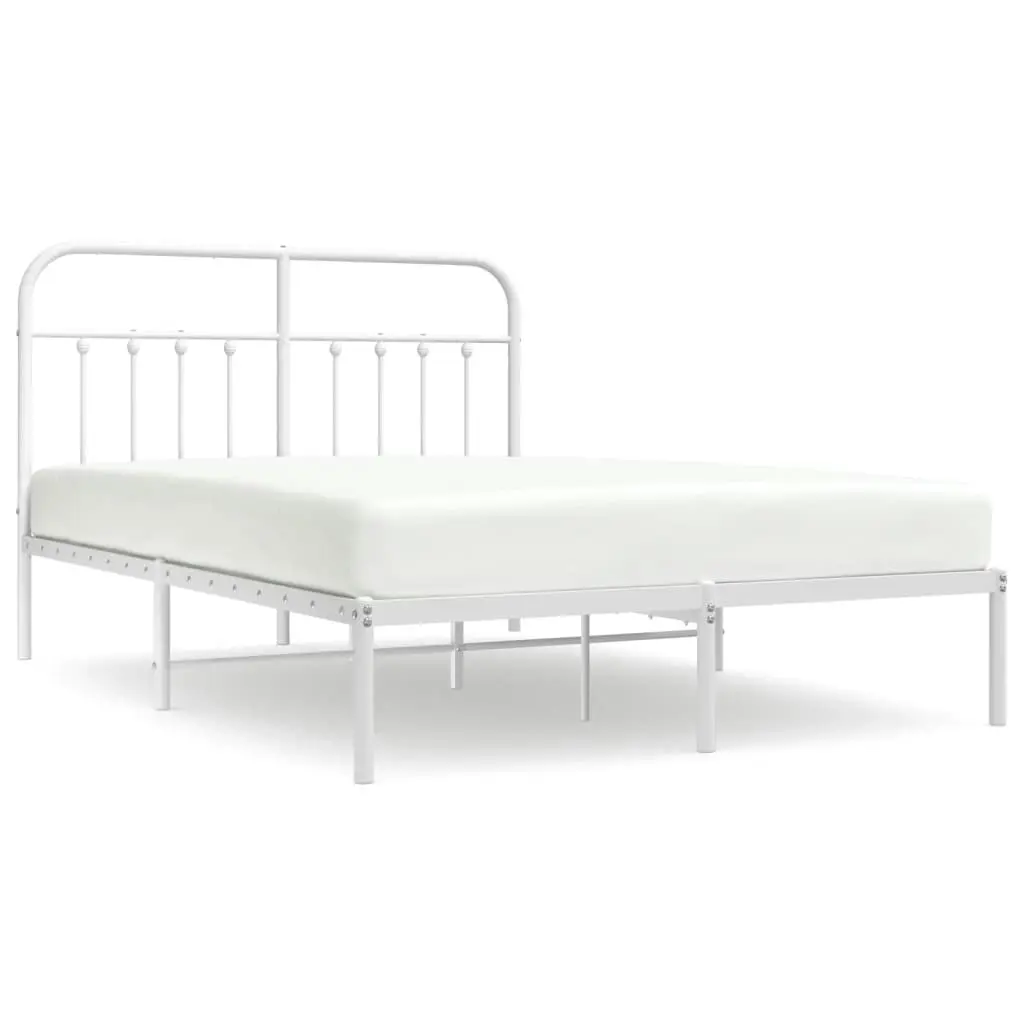 Metal Bed Frame with Headboard White 153x203 cm Queen Size 352629