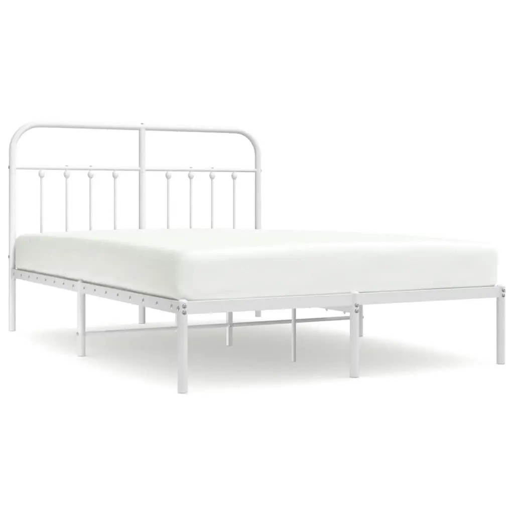 Metal Bed Frame with Headboard White 153x203 cm Queen Size 352629