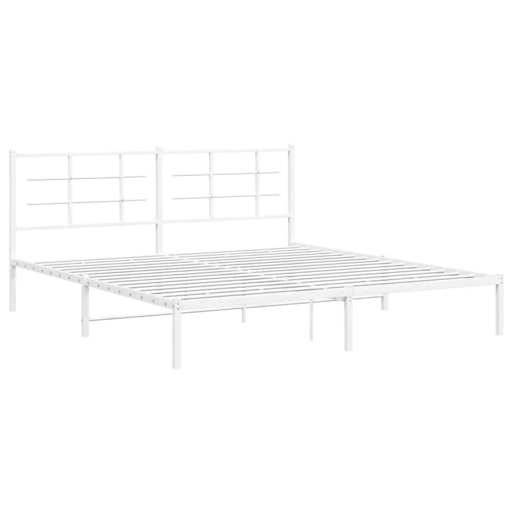 Metal Bed Frame with Headboard White 183x203 cm King Size 355614