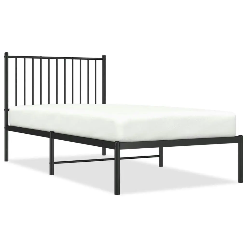 Metal Bed Frame with Headboard Black 92x187 cm Single Size 350856