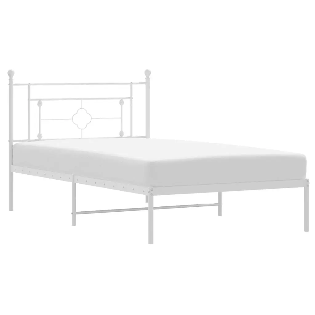 Metal Bed Frame with Headboard White 107x203 cm 374384