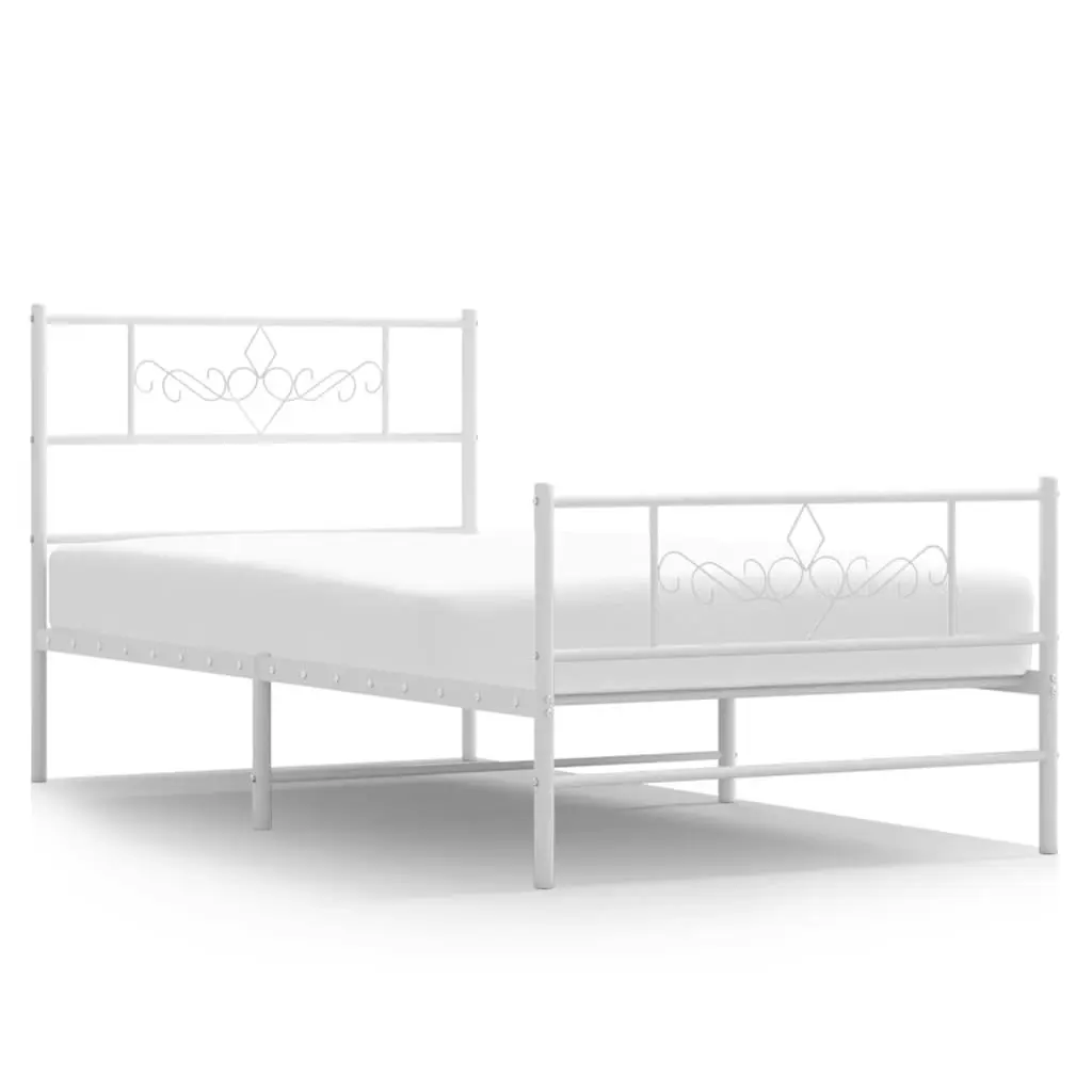 Metal Bed Frame with Headboard and Footboard White 107x203 cm 355330