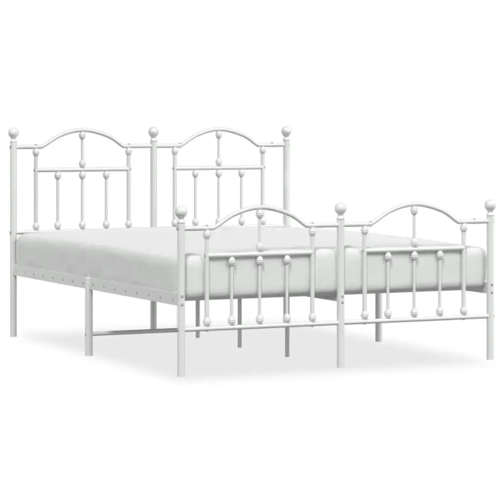 Metal Bed Frame with Headboard and Footboard White 137x187 cm Double 353505