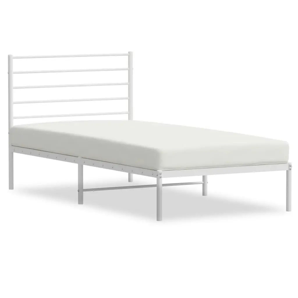 Metal Bed Frame with Headboard White 92x187 cm Single Size 352360