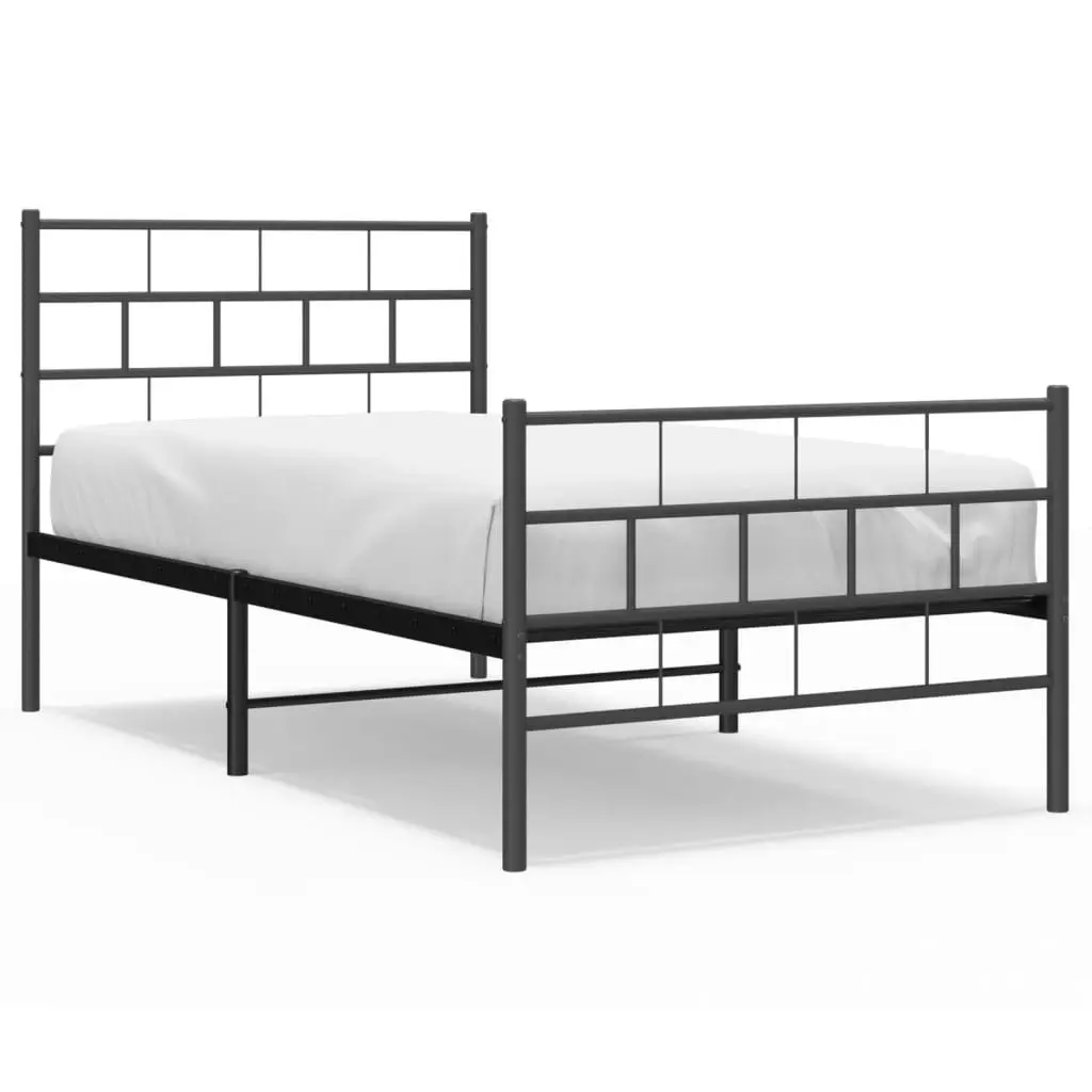 Metal Bed Frame with Headboard and Footboard Black 92x187 cm Single Size 355669